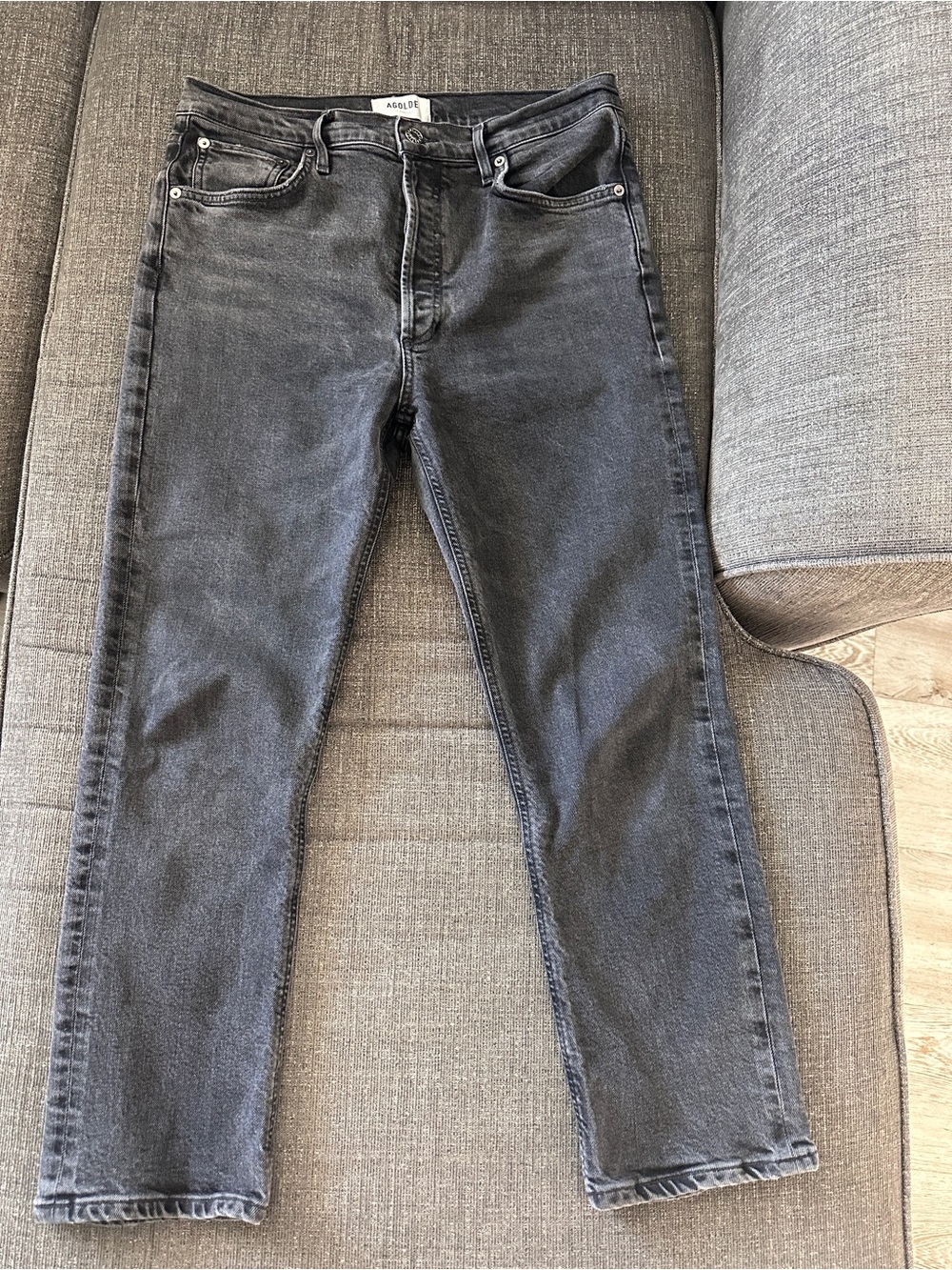 AGOLDE Riley Crop High Rise Straight Jeans Panoramic Black Gray Size 30